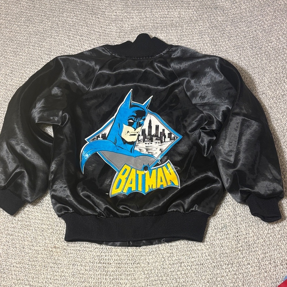 Vintage Batman Logo Black Kids Satin Bomber Jacket